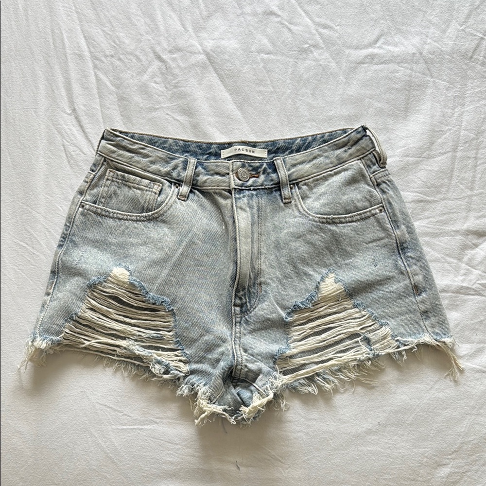 PacSun high rise festival light wash Jean shorts